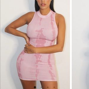 prettylittlething pink tye dye bodycon dress